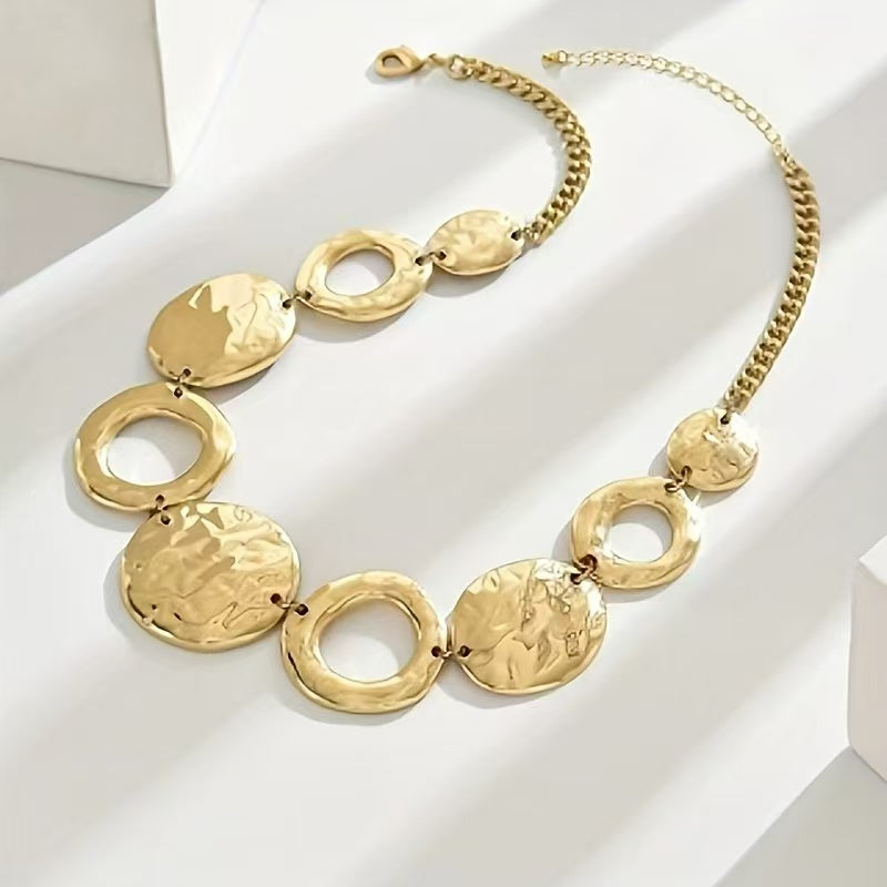 Hammered Disc Statement Necklace with Sculptural Links