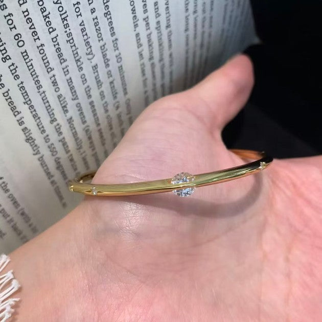 Slim Open Bangle Bracelet with Central Crystal Detail