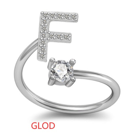 Personalized Initial Letter Ring with Pavé Stone Accent