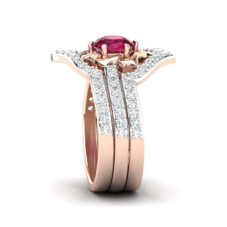 Rose Bloom Bridal Ring Set – Rose Gold Ruby
