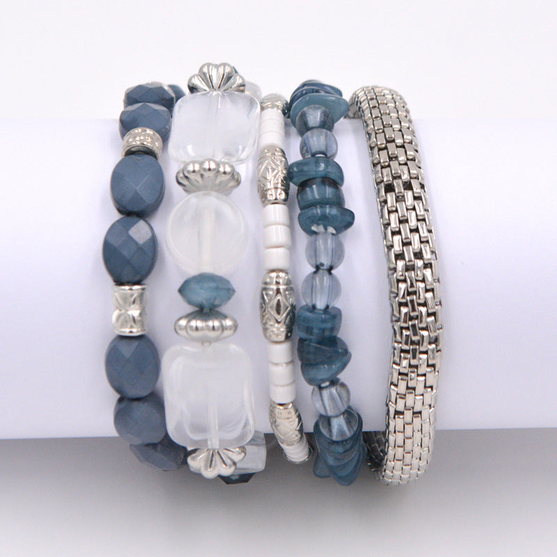 Layered Beaded Bracelet Stack with Textured Mixed Design