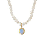 Pearl Choker Necklace with Gold Moonstone Pendant