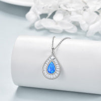 Teardrop Blue Opal Pendant Necklace