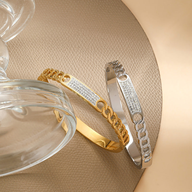 Chain-Detail Bangle Bracelet with Crystal Embellishment