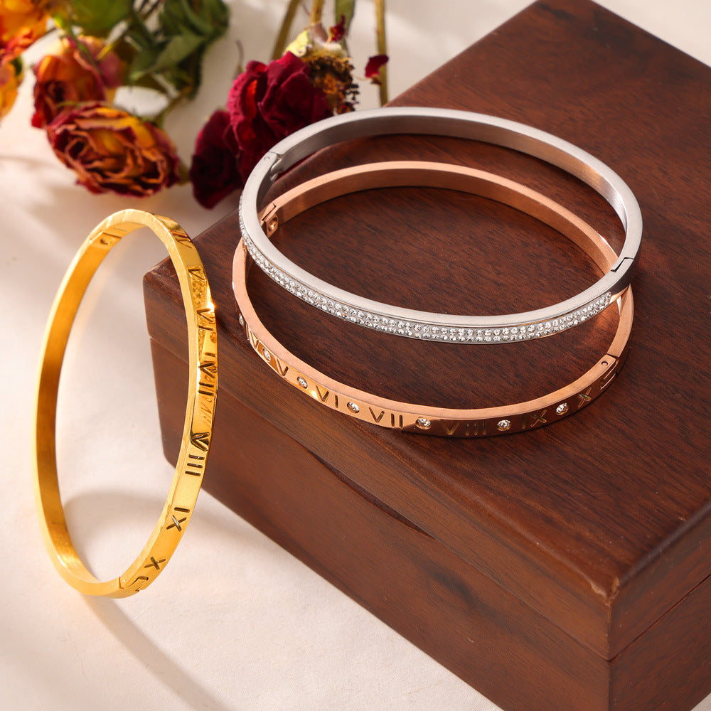 Engraved Bangle Bracelet with Refined Detail Accents