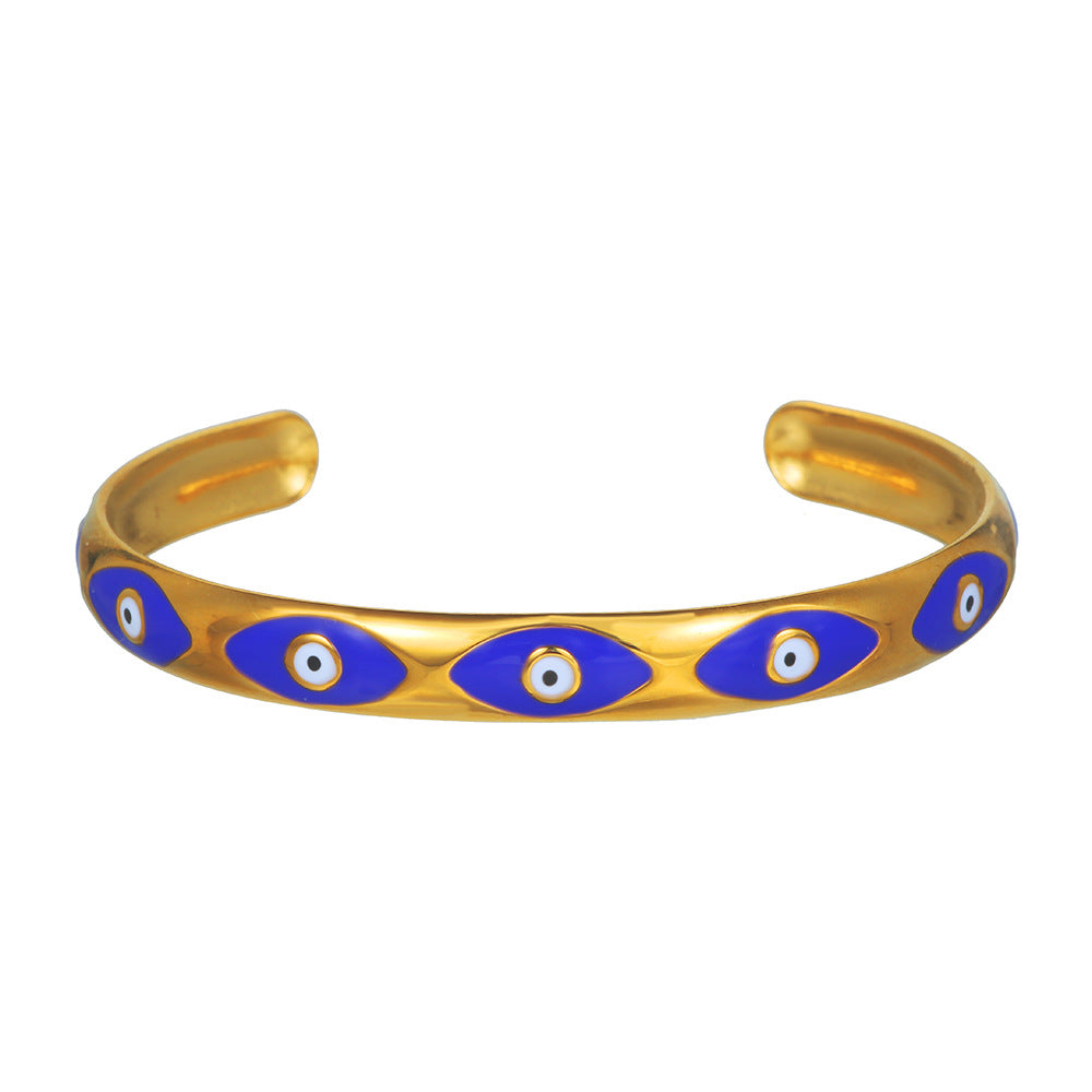 Protective Eye Motif Bangle Bracelet with Enamel Detail