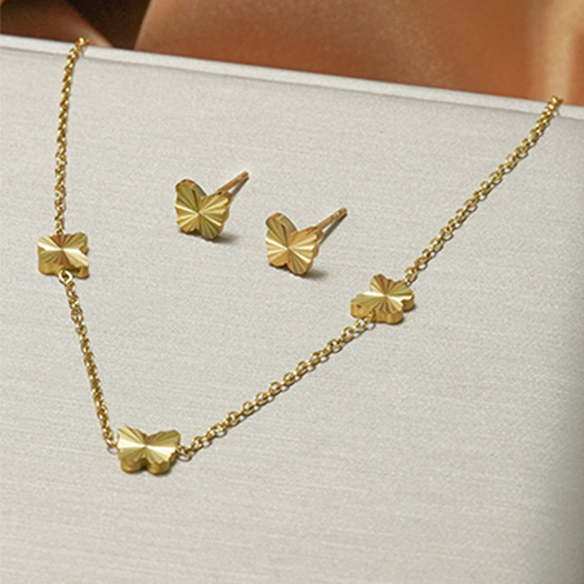Butterfly Charm Necklace & Matching Stud Earrings