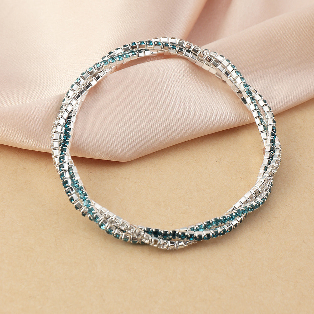 Multi-Row Crystal Stretch Bracelet with Refined Texture