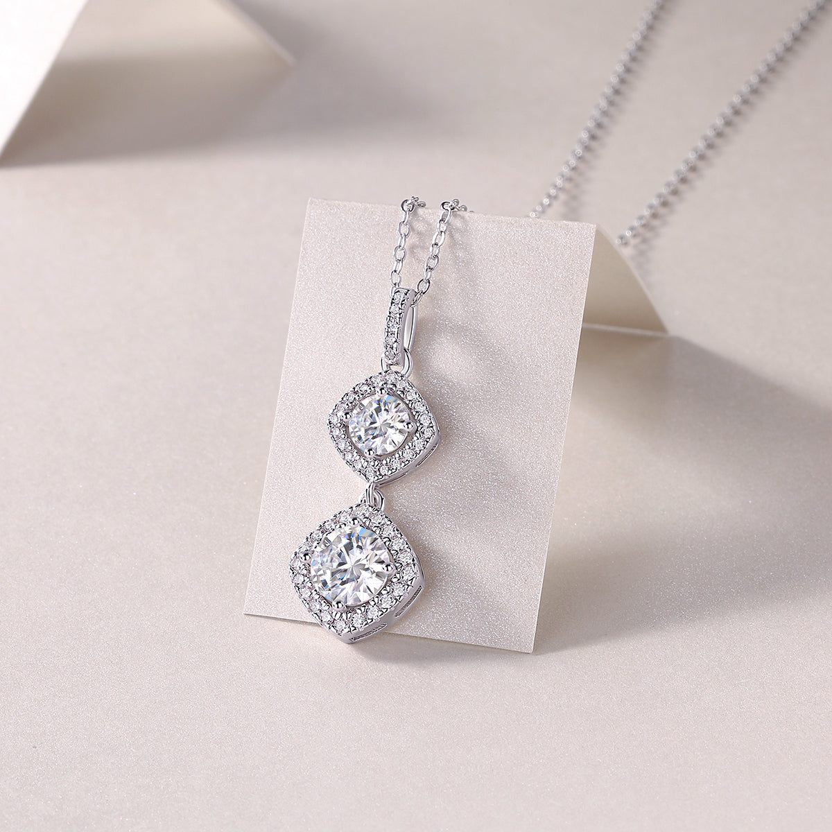 Double Halo Cushion-Cut Crystal Pendant Necklace