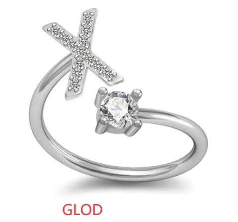 Personalized Initial Letter Ring with Pavé Stone Accent