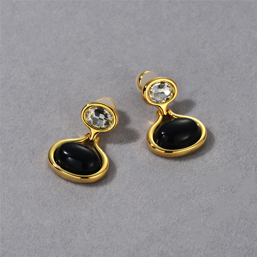 Black Onyx Drop Earrings with Crystal Accent