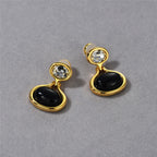 Black Onyx Drop Earrings with Crystal Accent