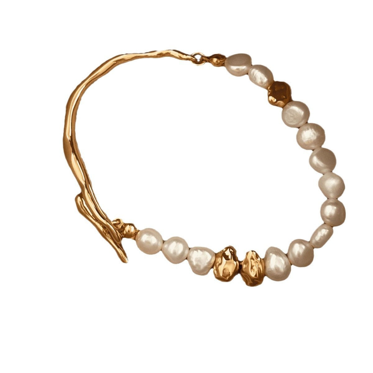 Pearl Accent Open Bracelet with Sculptural Contrast Design