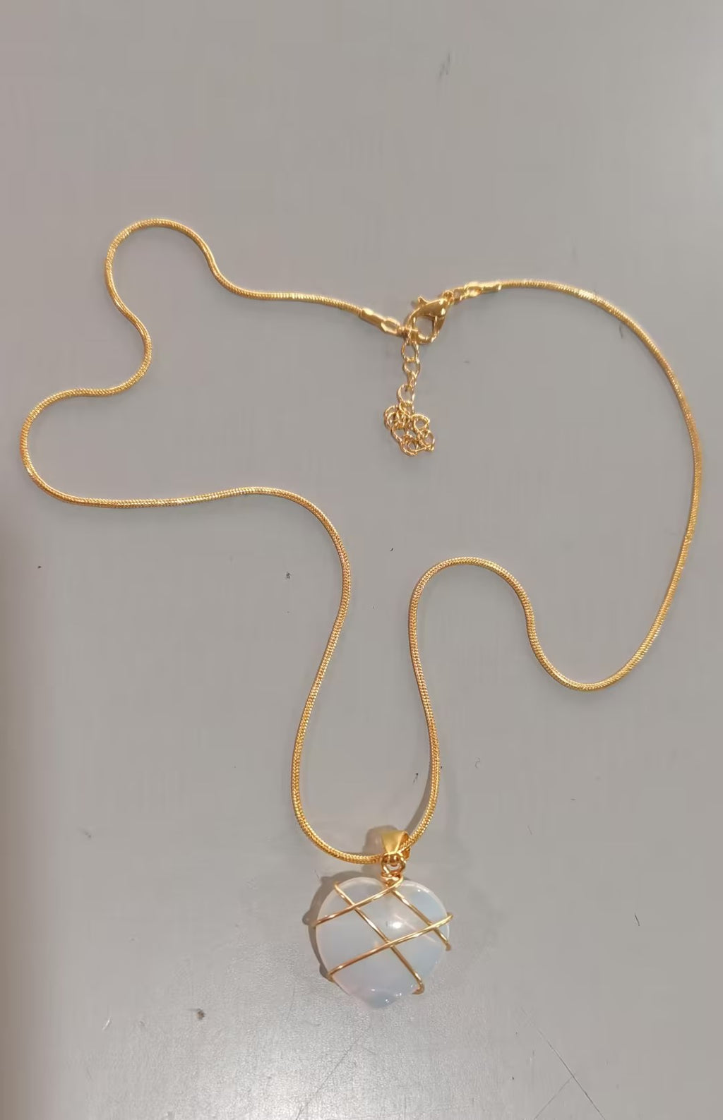 Gold Wire-Wrapped Moonstone Pendant Necklace
