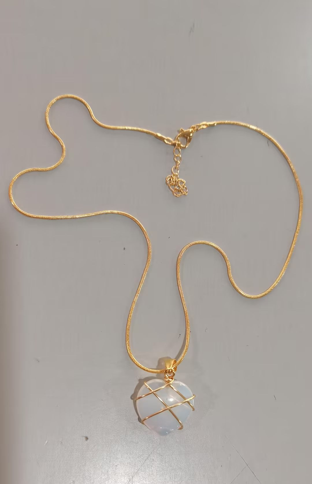 Gold Wire-Wrapped Moonstone Pendant Necklace