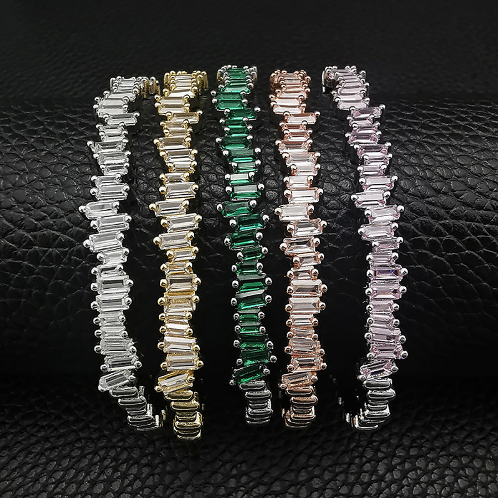 Multi-Stone Bangle Bracelet with Linear Faceted Design