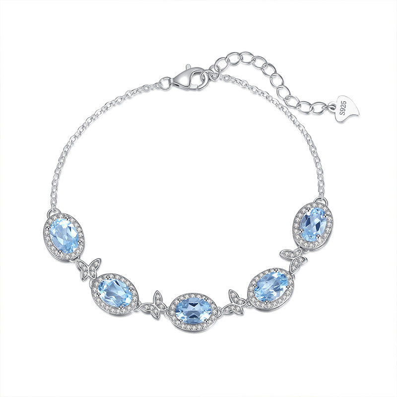 Sterling Silver Butterfly Bracelet with Natural Crystal Inlay