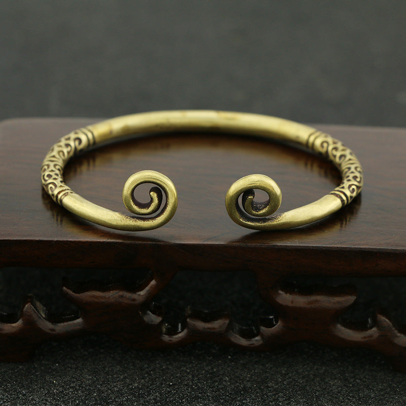 Scroll-End Open Cuff Bracelet with Artisan-Inspired Detail