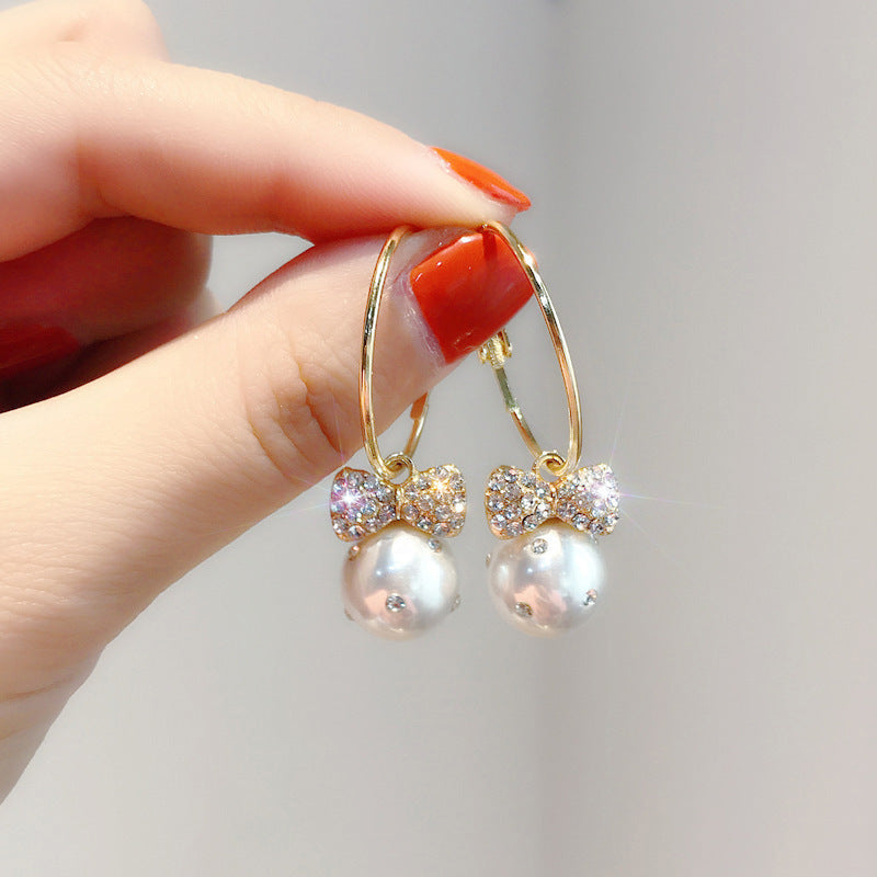 Sweet Bow Pearl Drop Earrings