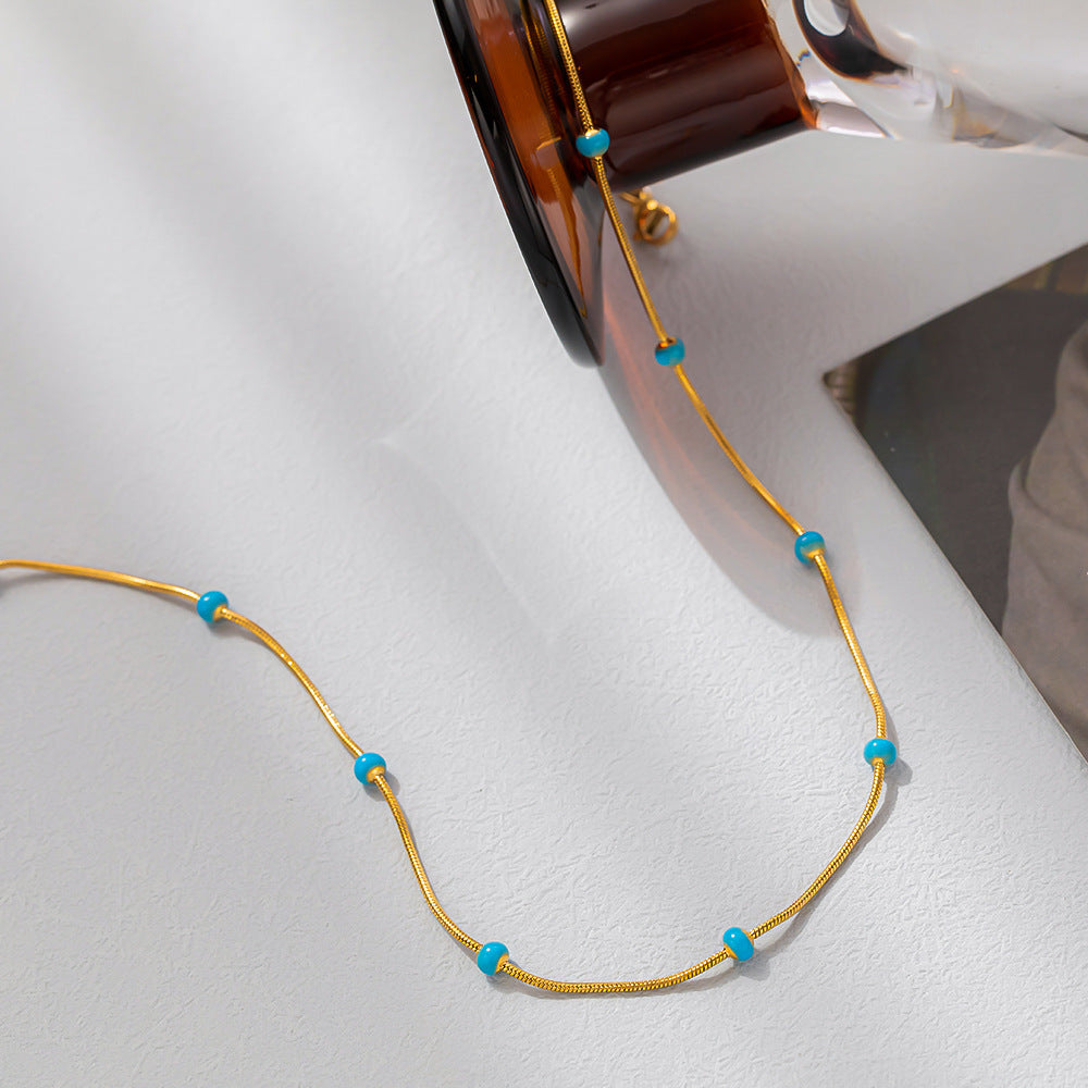 Minimalist Gold Chain Necklace with Turquoise Bead Accents
