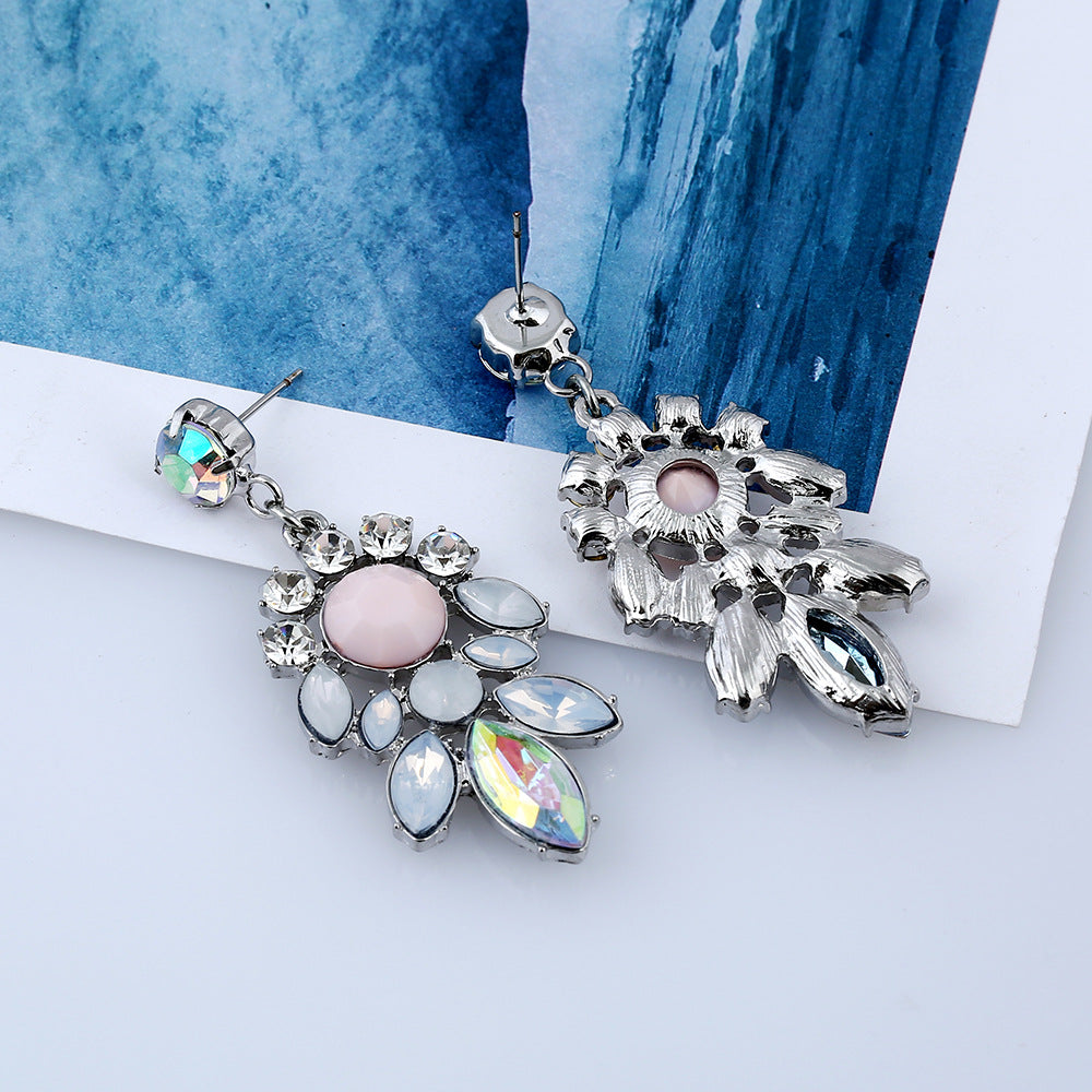 Elegant Crystal Drop Earrings with Pastel Center Stone