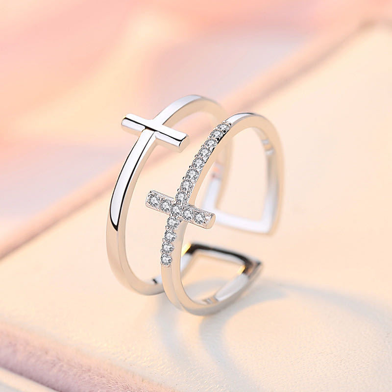 Adjustable Cross Wrap Ring – Minimalist Pavé Accent Band