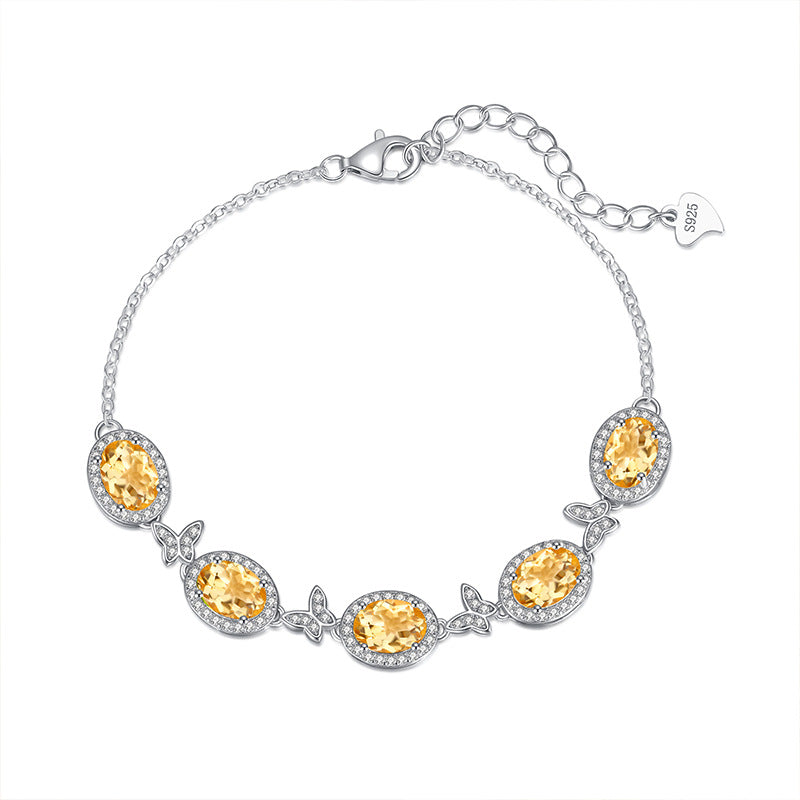 Sterling Silver Butterfly Bracelet with Natural Crystal Inlay