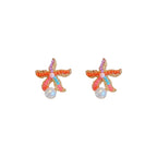 Colorful Starfish Stud Earrings with Pearl Drop