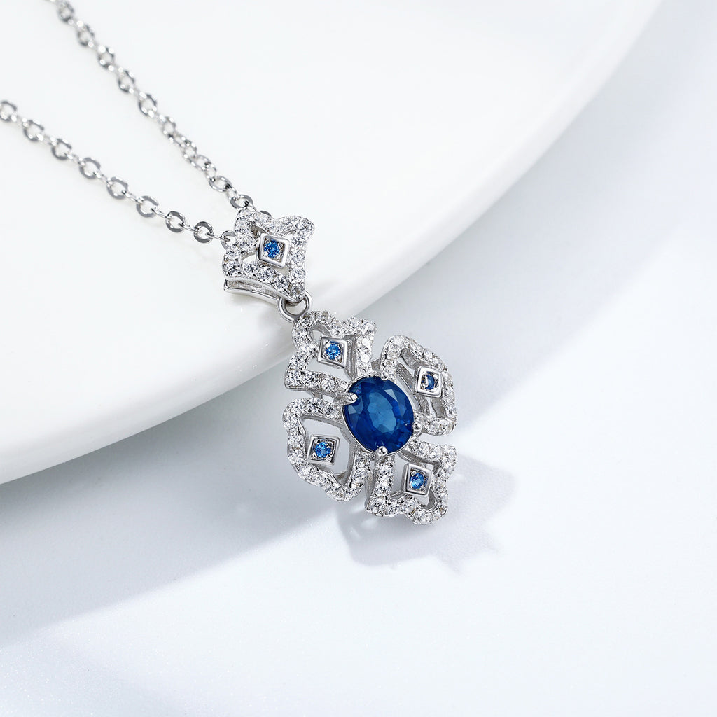 Vintage Blue Sapphire Pendant Necklace