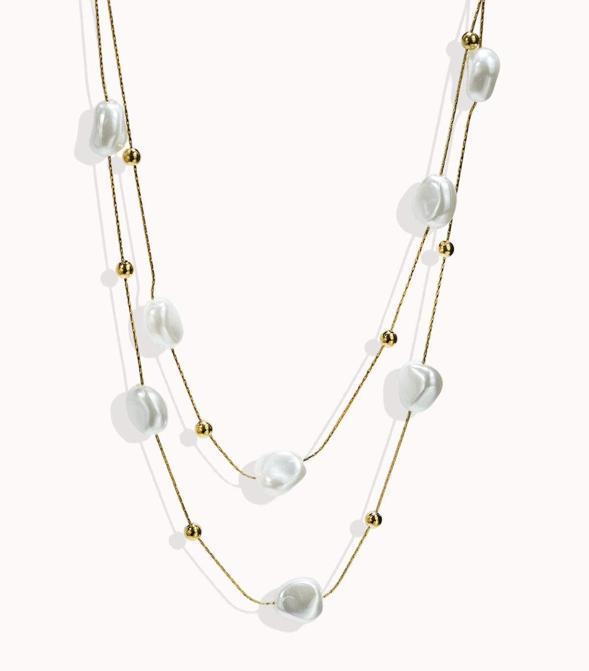 Layered Pearl Necklace with Fine Gold Bead Accents