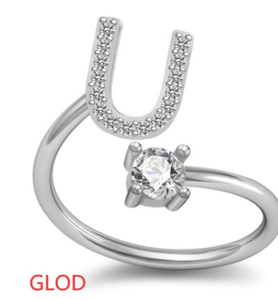 Personalized Initial Letter Ring with Pavé Stone Accent