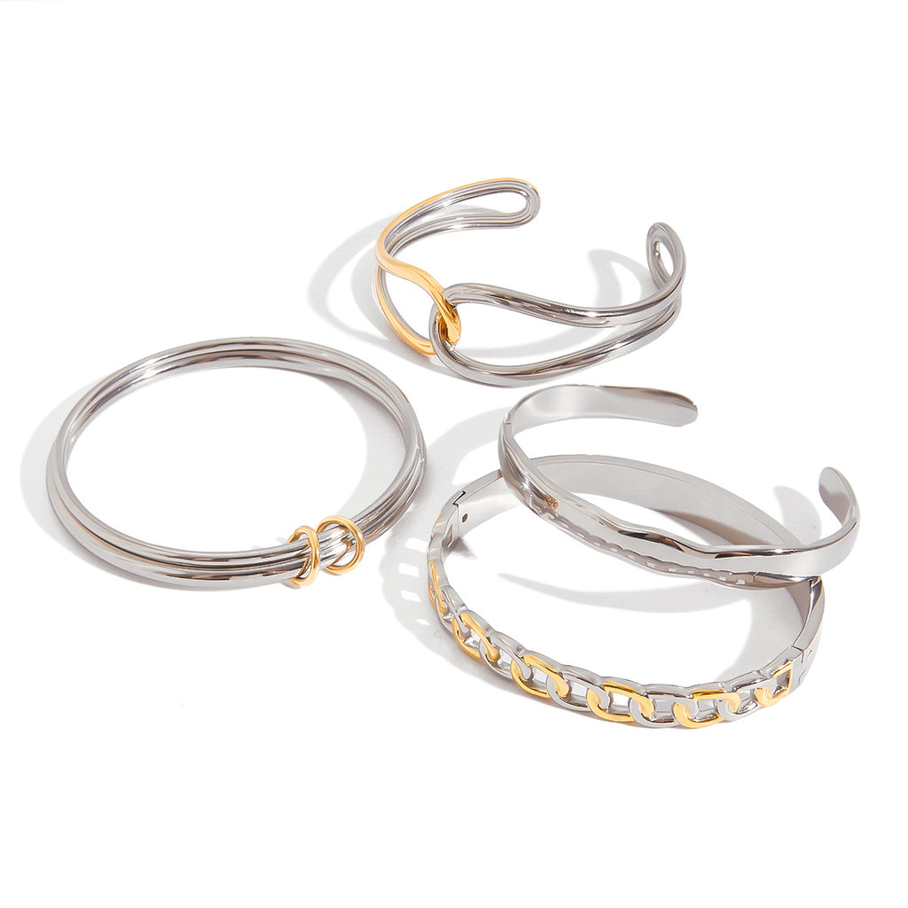 Mixed-Form Bangle and Cuff Bracelet Collection with Modern Contrast