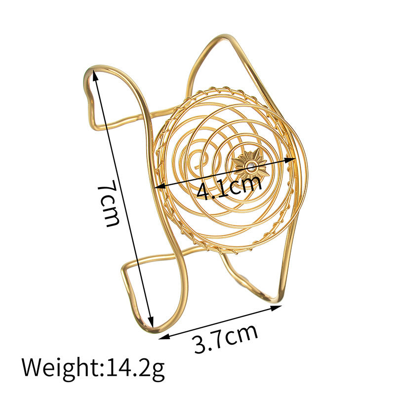 Geometric Open Cuff Bracelet with Intricate Center Detail