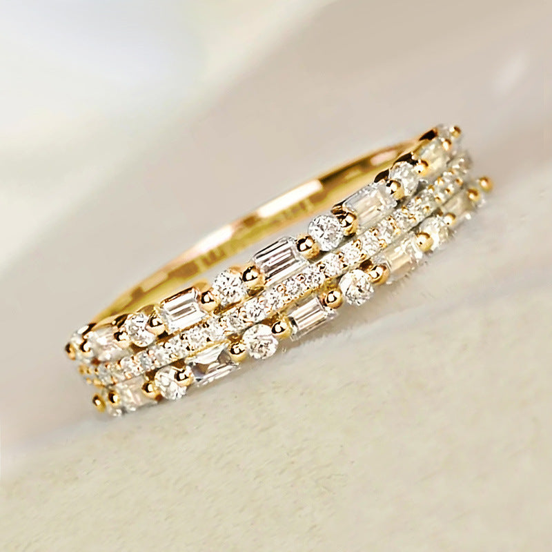 Triple Row Baguette and Round Eternity Band Ring