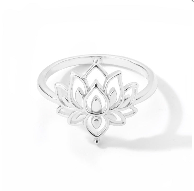 Boho Adjustable Ring Set – Lotus, Sun & Minimal Motif Bands