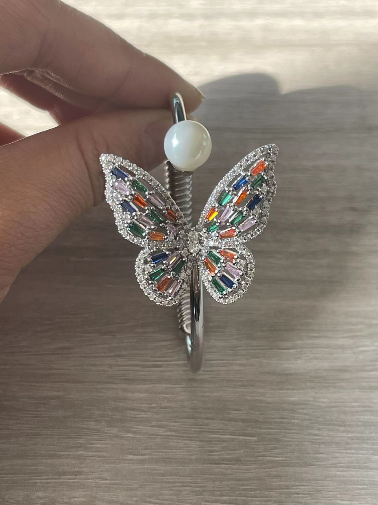 Butterfly Motif Open Cuff Bracelet with Delicate Crystal Detail