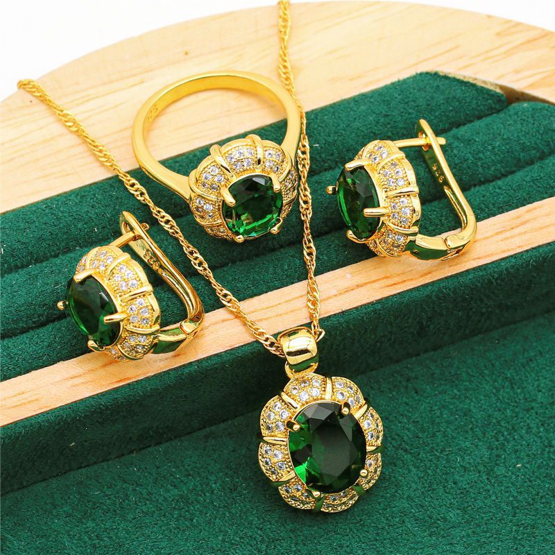Luxury Emerald Green Rhinestone Jewelry Set