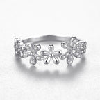 Blossom Vine Ring – Silver Floral CZ Band