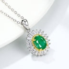 Natural Emerald Halo Pendant Necklace