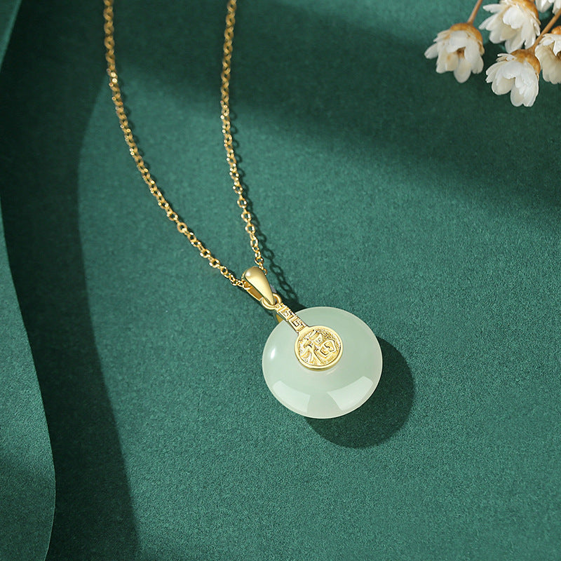 Hetian Jade Peace Button Necklace