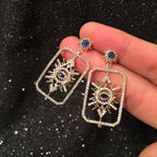 Blue Sunburst Eye Geometric Drop Earrings