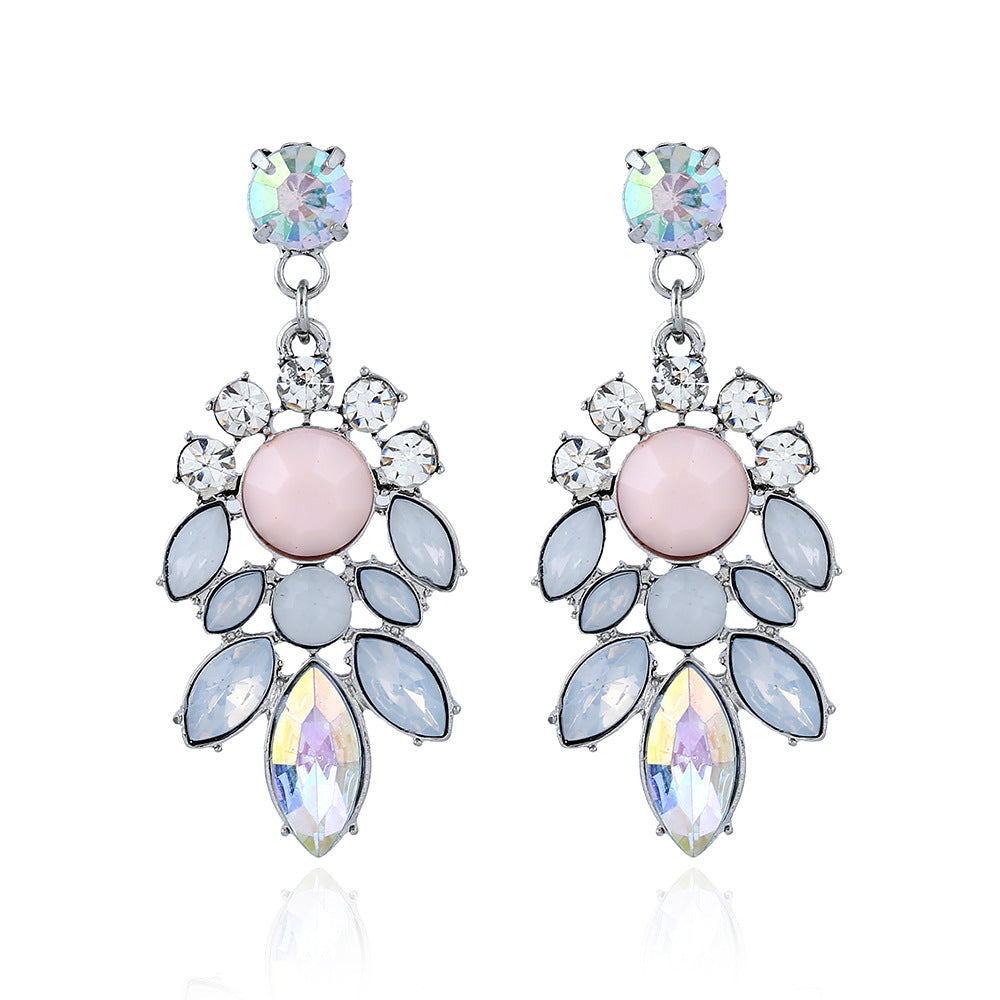 Elegant Crystal Drop Earrings with Pastel Center Stone