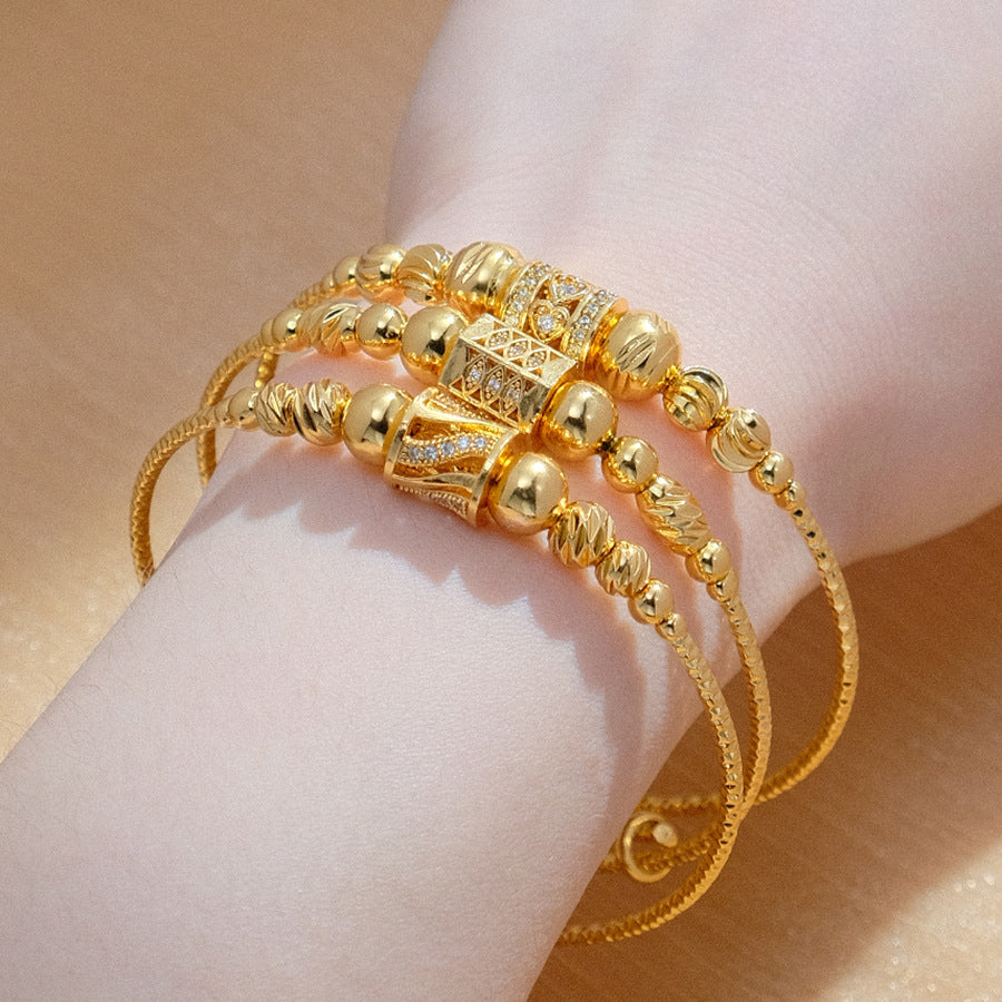 Beaded Adjustable Bangle Bracelet with Decorative Detail