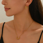 Beaded Curve Necklace & Matching Hoop Stud Earrings