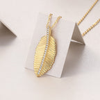 Fallen Leaves Starlight Necklace – Gold Leaf Pendant with Moissanite Accents