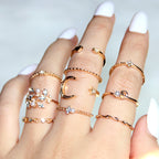 Celestial Gold Stacking Ring Set – Star, Moon & Crystal Bands