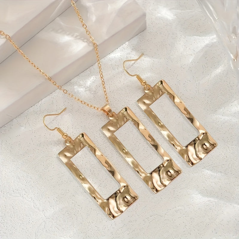 Luxury Gold-Toned Hammered Rectangle Jewelry Set