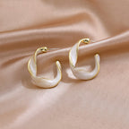 Geometric C-Shape Milky White Enamel Hoop Earrings