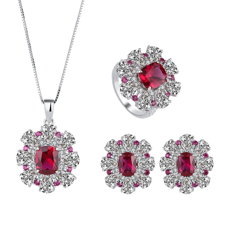 Ruby Red Floral Jewelry Set