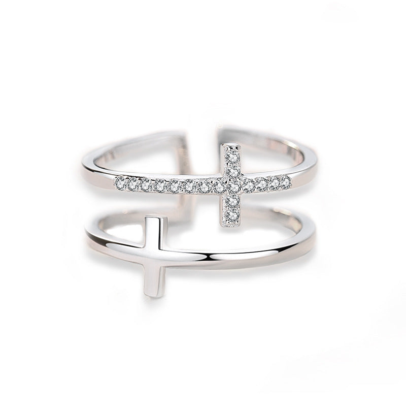 Adjustable Cross Wrap Ring – Minimalist Pavé Accent Band